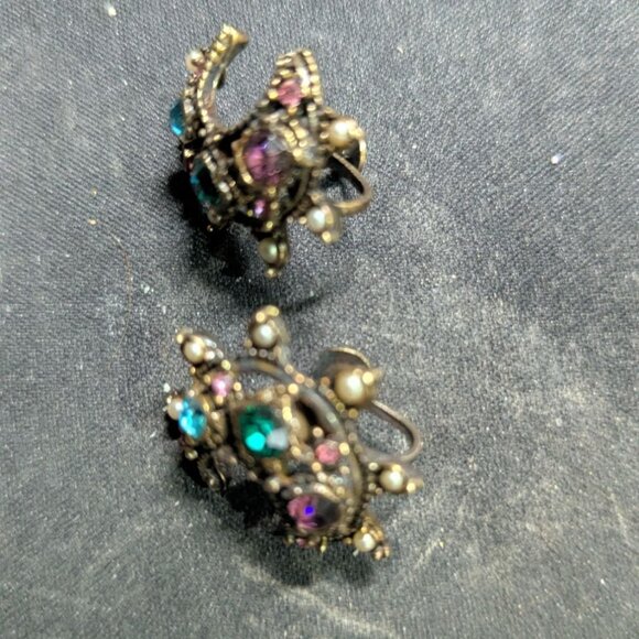 Vintage Star & Moon Rhinestone Pendant Necklace Earrings Set Estate statement - Picture 3 of 12